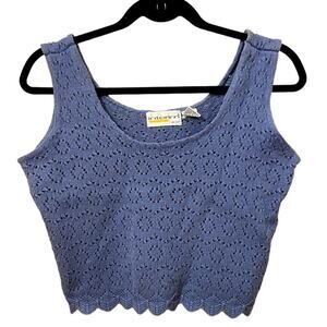 Vintage Interim Eyelet Sleeveless Scoop Neck Scallop Hem Cropped Top Women's M